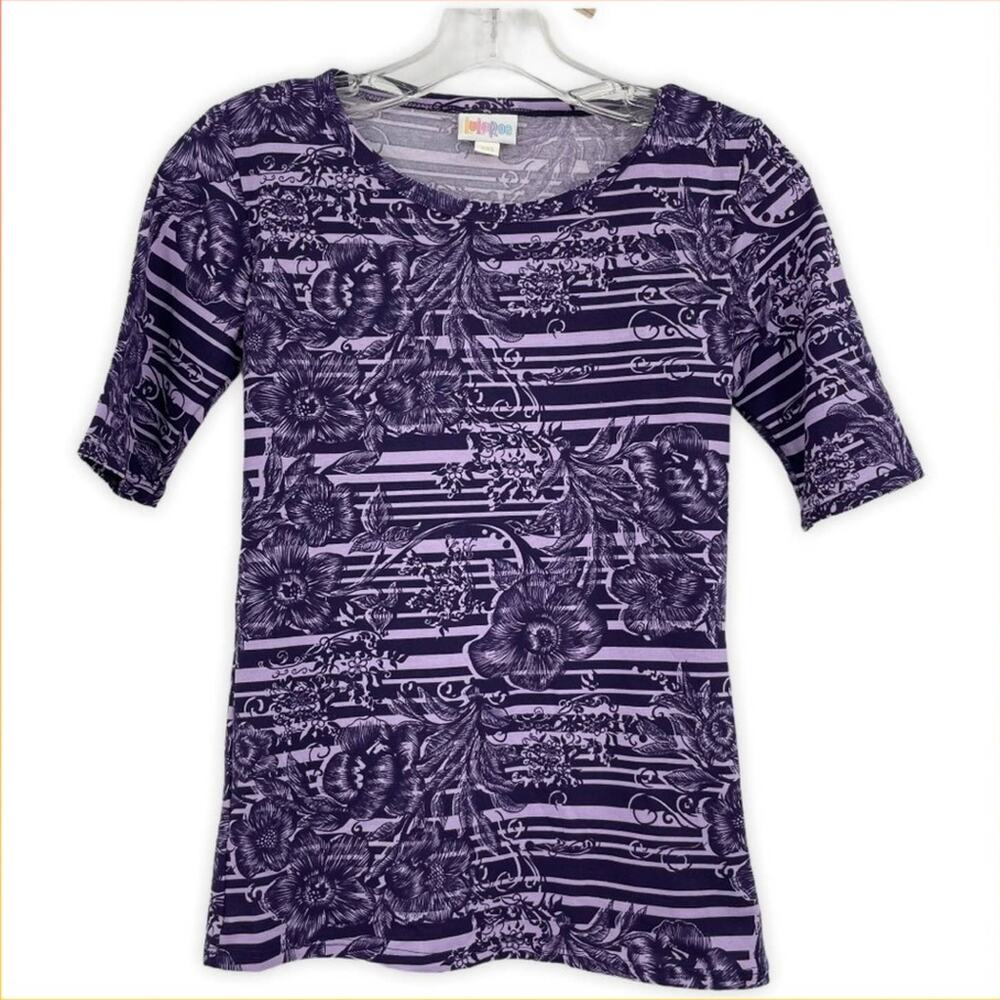 Lularoe Gigi Fitted Top Purple Floral Damask XXS
